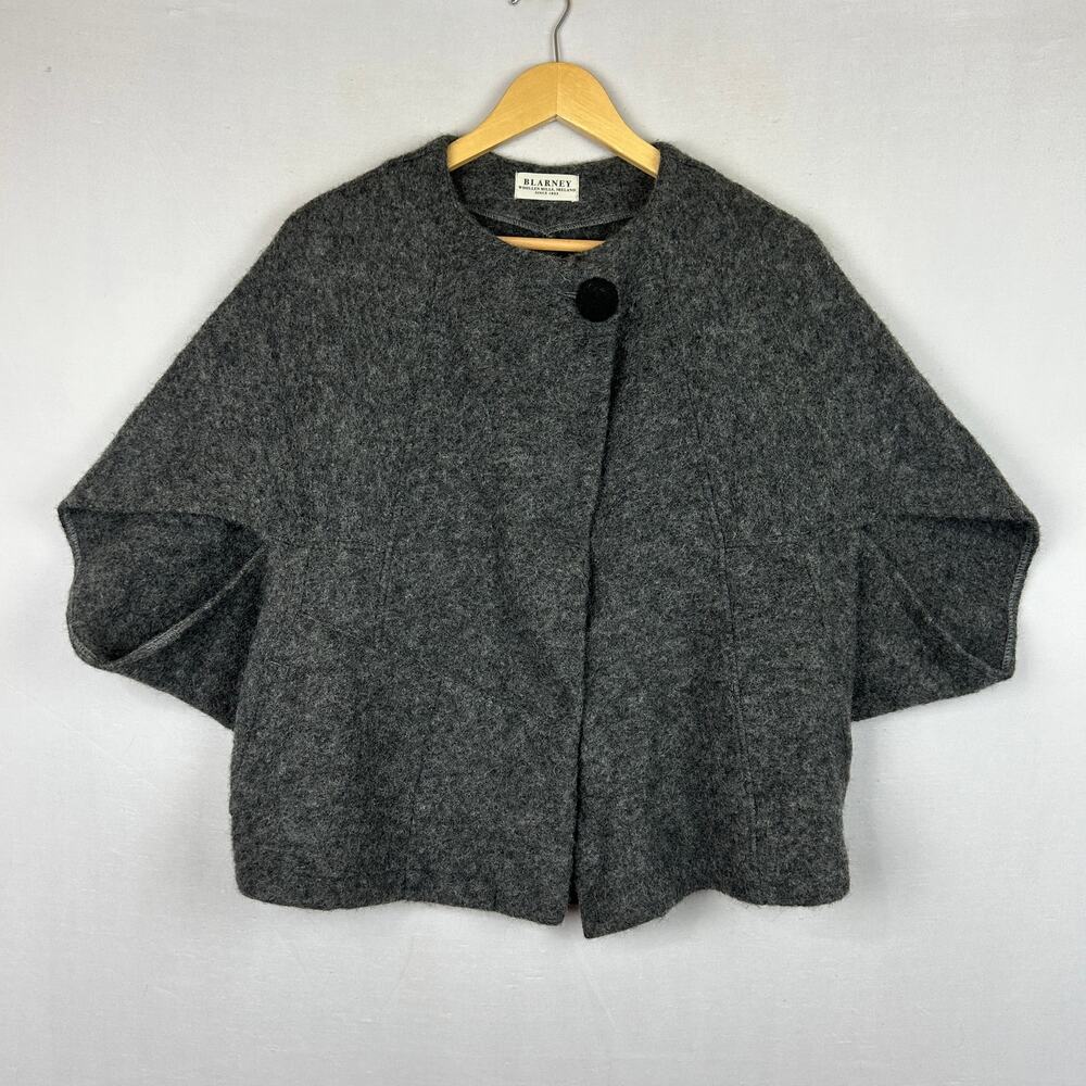 Blarney Woollen Mills Ireland 100% Wool Cardigan Cape Grey Women's Size OSFA